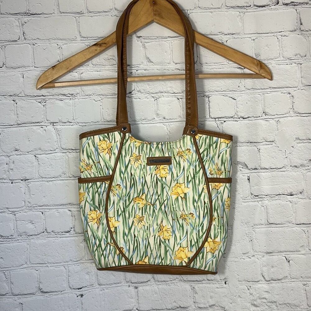 Longaberger  Homestead Yellow Floral‎ Green Shoulder Bag Handbag Purse